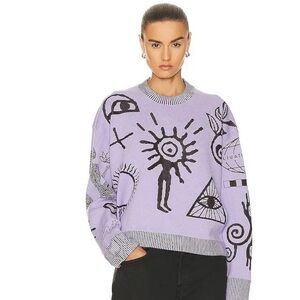 FLOCK ARTWORK INTARSIA-KNITTED CREWNECK JUMPER IN PURPLE